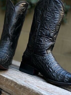Cuadra Piedreros Black On Black Exotic Caiman Belly Cowboy Boots Size 10D